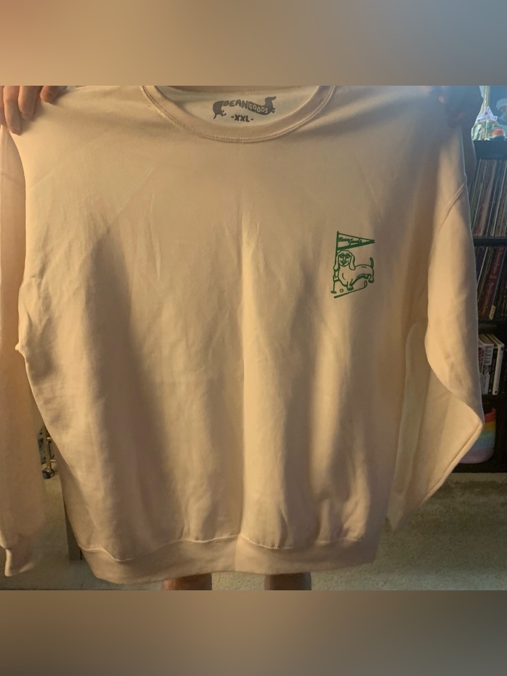 Bean Goods- Cream Sweatshirt with Small Green Crest Graphic